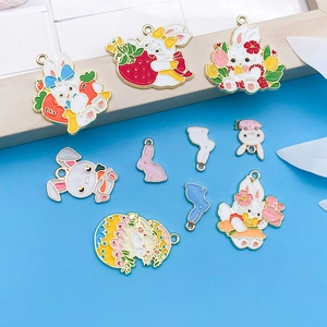 Cute Easter bunny and carrot enamel alloy pendants for DIY jewelry and keychains