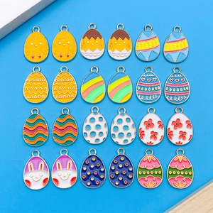 Easter egg enamel pendant charms set with rabbit and chick patterns for DIY jewelry