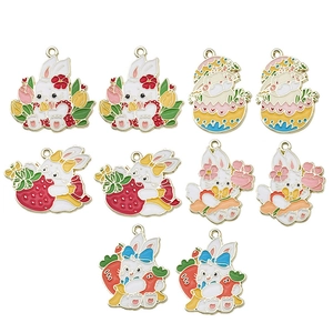 Cartoon rabbit enamel charms set for Easter jewelry making with colorful animal designs
