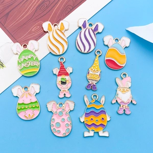 Easter alloy charms set with colorful gnomes and painted eggs for DIY jewelry making
