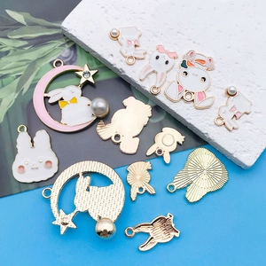 Easter bunny enamel charms with pearls and moon designs for DIY jewelry making