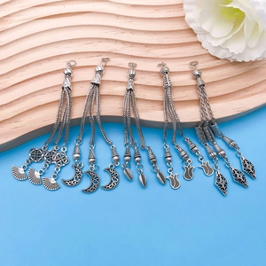 Vintage Zinc Alloy Long Tassel Pendants For Jewelry Making Ethnic Style Hollow Leaf Moon Fan Rose Rhombus Shape Ancient Silver DIY Accessories