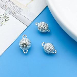 Detailed view of silver magnetic jewelry clasps with rhinestones and double rings