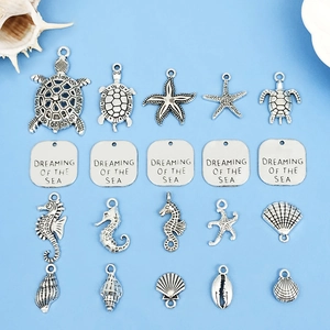 Antique Silver Zinc Alloy Sea Creature Pendants Turtle Seahorse Starfish Conch Charms For DIY Necklace Jewelry Making
