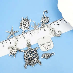 Antique silver ocean theme DIY alloy charms with turtles starfish and seahorses