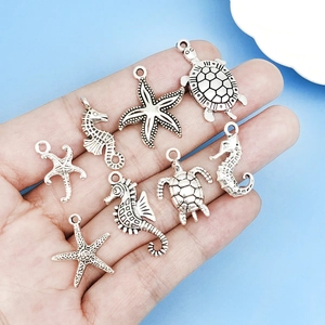 Antique silver sea turtle starfish and seahorse charms for DIY jewelry making set