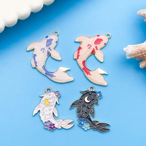 Enamel koi fish and celestial pendants for DIY jewelry making and handmade crafts