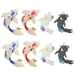 Set of 8 colorful koi fish enamel pendants for DIY necklaces and handmade jewelry crafts