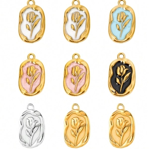 Stainless steel square rose pendants with enamel colors in a 9-piece collection set