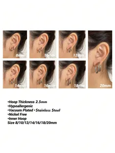 Guide des tailles de boucles d'oreilles créoles en acier de 8 à 20mm sur l'oreille