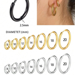 Boucles d'oreilles créoles en acier de 2,5mm pour hommes et femmes, tailles de 8mm à 20mm