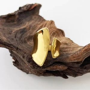 Chunky Open Ring 316L Stainless Steel 18K Gold Plated Geometric Irregular Wave Metal Style Adjustable For Women