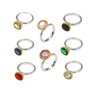 Fashionable titanium steel rings with colorful round zircon stones in eight varied colors