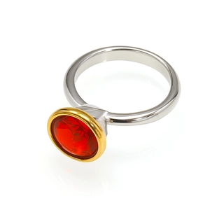 Minimalist 18K gold plated stainless steel ring with red oval gemstone and silver band