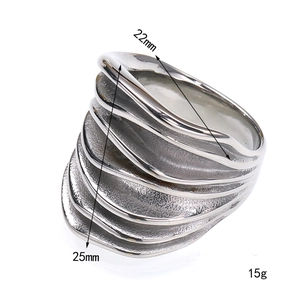Artistic layered wavy stack ring in silver finish with matte and polished textures