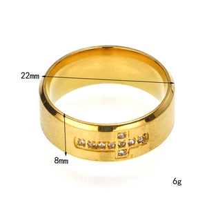 Bague unisexe en acier titane doré avec croix en diamants et finition métal brossé