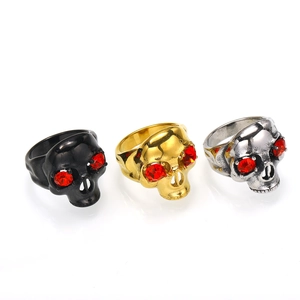 Men Vintage Punk Rock Skull Head Stainless Steel Ring Red Rhinestone Eyes Gothic Skeleton Biker Jewelry Band Gift