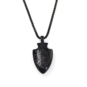Retro black Viking arrowhead pendant necklace with Valknut engraving in stainless steel