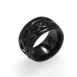 Herren Vintage Edelstahlring in Schwarz mit keltischem Knotenmuster und Politur