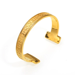 Vintage-Armreif aus Gold mit nordischen Runen und verstellbarem offenem Design