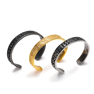 Retro Viking Rune Vegvisir Open Cuff Bracelet For Men Titanium Steel Nordic Pirate Punk Bangle Vintage Jewelry Hand Accessory