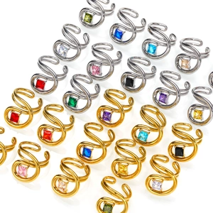 Titanstahl Hohl Linien Offener Ring Für Damen 18K Vergoldet Quadratisch Zirkonia Verstellbar Mode Finger Schmuck Geschenk