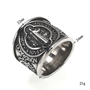 Vintage St. Benedikt Medaille Ring für Herren aus Edelstahl mit 22mm breitem Kreuzrelief