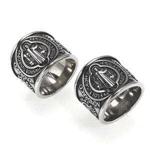 Vintage Edelstahl Hl Benedikt Medaille Ring Für Herren Punk Gothic Religiöses Kreuz Exorzismus Band Ring Schmuck Geschenk