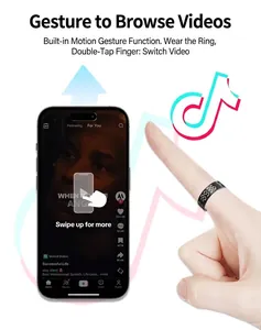 Smart ring with display screen showing time while controlling smartphone video apps