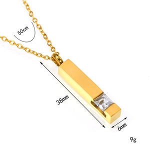 Polished gold rectangular pendant necklace with crystal stone and 50cm chain link