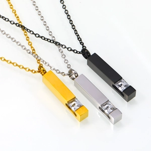 Stainless Steel Cremation Memorial Necklace For Ashes Zircon Inlaid Rectangular Pillar Perfume Bottle Pendant Necklace