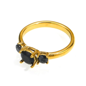 Franse stijl 18k vergulde titanium stalen ring met drie zwarte zirkonia stenen