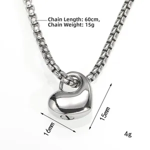 Polished silver heart pendant necklace 60cm length and opening for perfume or ashes