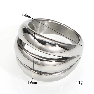 Minimalistischer, mehrlagiger, hohler breiter Ring für Damen aus poliertem Edelstahl
