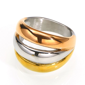 Dreifarbiger verflochtener Edelstahlring in Gold, Silber und Roségold-Finish
