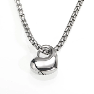 Polished silver heart cremation necklace with screw seal for ashes and box chain