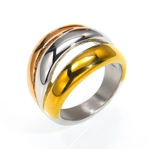 Dreifarbiger Edelstahl-Schichtenring in Gold, Silber und Roségold-Finish