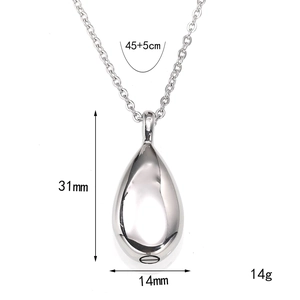 Traanvormige urnketting van roestvrij staal met 45+5cm ketting voor asherinneringen
