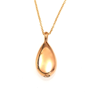 Elegante roségouden traanvormige urn hanger met gepolijste spiegelafwerking op een witte basis
