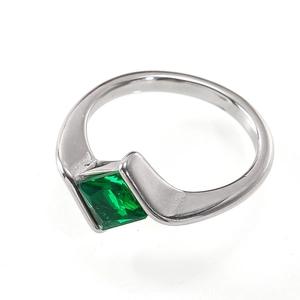 French style 18K gold plated stainless steel ring with a square green zircon inlay