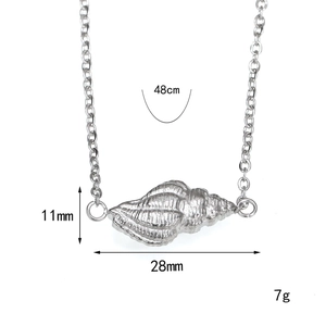 Silver seashell pendant necklace in titanium steel with measurements and length details