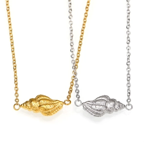 Stainless Steel Sea Snail Shell Pendant Necklace For Women Fashion Ins Style Ocean Theme Delicate Chain Jewelry Gift