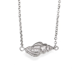 Minimalist silver ocean seashell pendant necklace with fine spiral texture and O-chain
