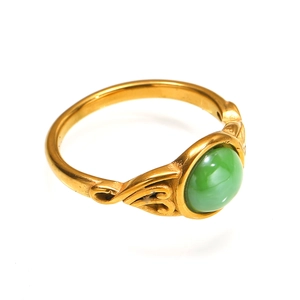European style gold plated stainless steel ring with green agate inlay for women