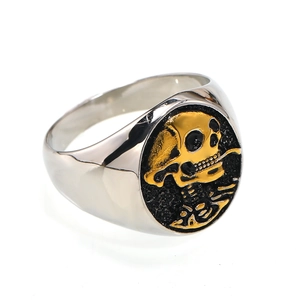 Bague tête de mort vintage punk pour homme en acier inoxydable poli argent et or