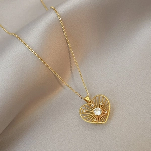 Elegant Gold Plated Alloy Zirconia Pendant Necklace For Women Star Heart Flower Geometric Hollow Design Minimalist Fashion Jewelry