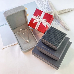 Rose gold H-pendant necklace with luxury grey velvet jewelry case and red gift box