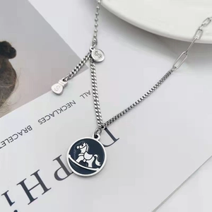 Collier Pendentif Cheval à Bascule en Acier Titane Hip Hop pour Femmes Chaîne Mixte Argent Sac d'Argent Signe Dollar