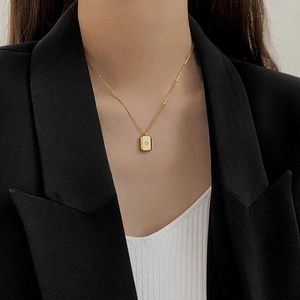 Vintage Titanstahl Achtzackiger Stern Quadratischer Anhänger Halskette Für Damen Gold Silber Strass Eingelegte Schlüsselbeinkette Schmuck