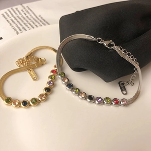 Edelstahl Armband Mit Bunten Runden Zirkonia Verstellbare Multi Edelstein Schlangenkette Schmuck Für Damen